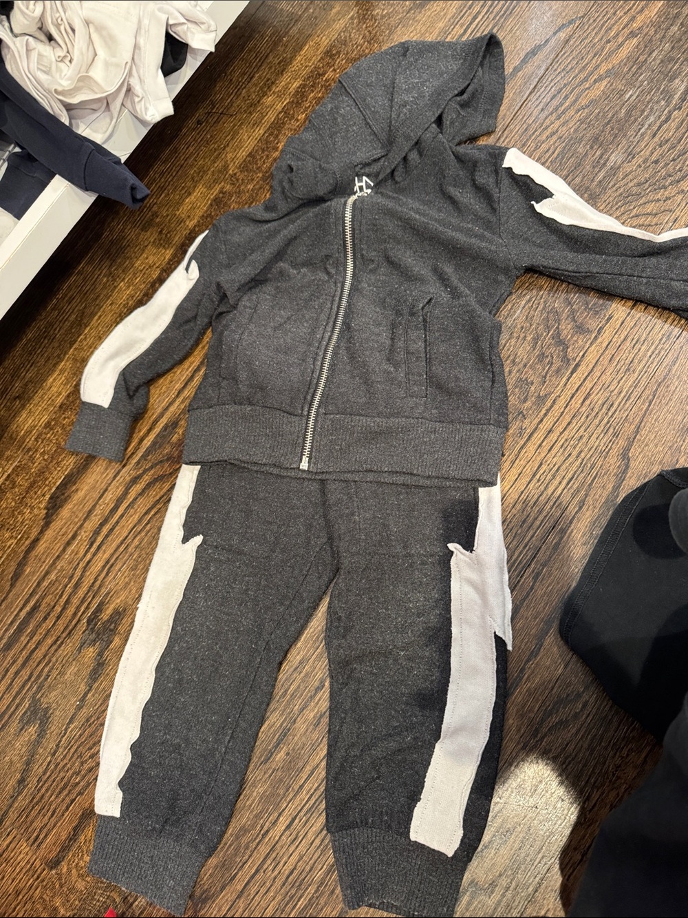 Kids Dark Gray Hoodie & Jogger Set with Light Gray Panels
